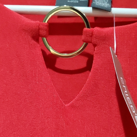 Chico's Red Cut Out Short Sleeve Blouse - Picture 4 of 6